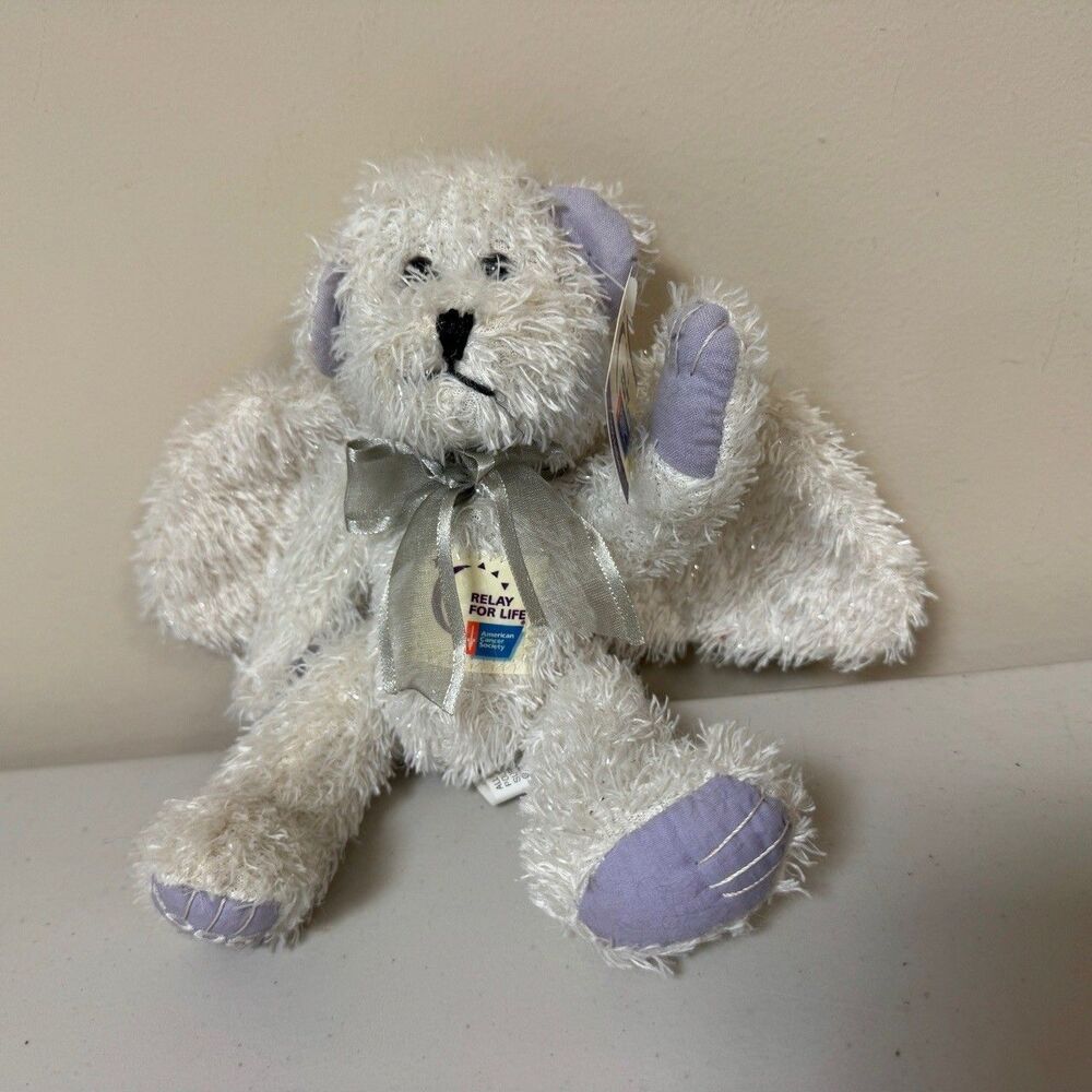 ACS Relay For Life Collectible Bear Guardian Angel White Plush Stuffed Animal 9"
